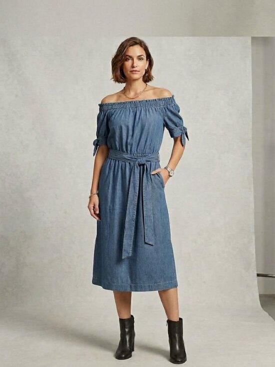 J. Crew Dresses & Skirts - J. Crew Chambray Off the Shoulder Midi Dress Size 4